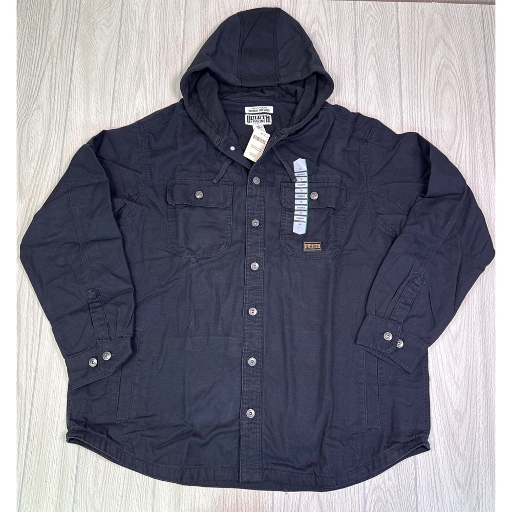 Duluth Trading Co Men Black Fire Hose Hooded Shirt Jac Size 2XL New With Tag